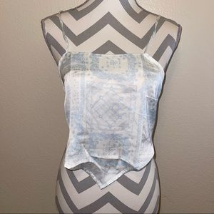 NWT BP Handkerchief Blue Ivory Bandanamix Print Sleeveless Tie Back Crop Top XS
